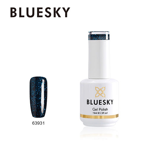 BLUESKY Esmalte Gel 63931 Negro Glitter pequeño azul-calipso