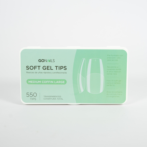 Go Nails Soft Gel tips - Medium Coffin Large (Pre-limados) (550 unidades) (ex JP-213)