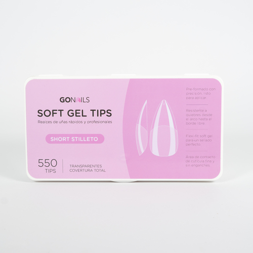 Go Nails Soft Gel tips - Short Stiletto (Pre-limados) (550 unidades) (ex JP-208)